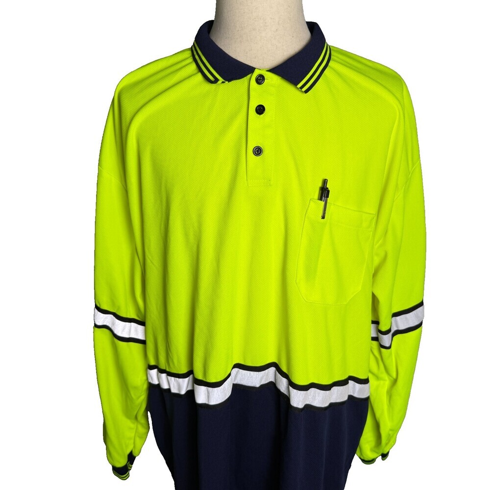 First Class Men's 5XL High Visibility Work Shirt Long Sleeve Neon Yellow & Navy